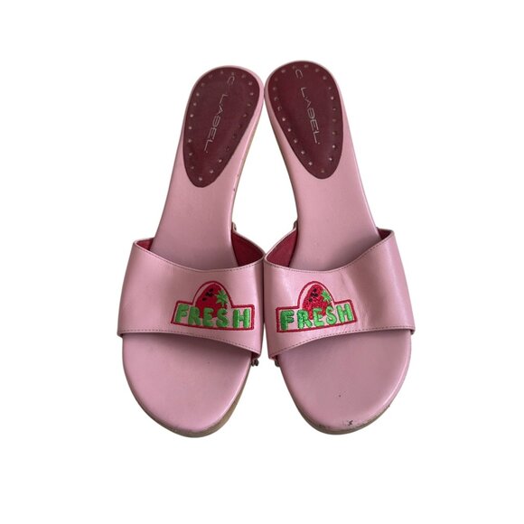C LABEL y2k Vintage Fresh Strawberry Pink Leather Sandals Heels Size 11 - Picture 2 of 12